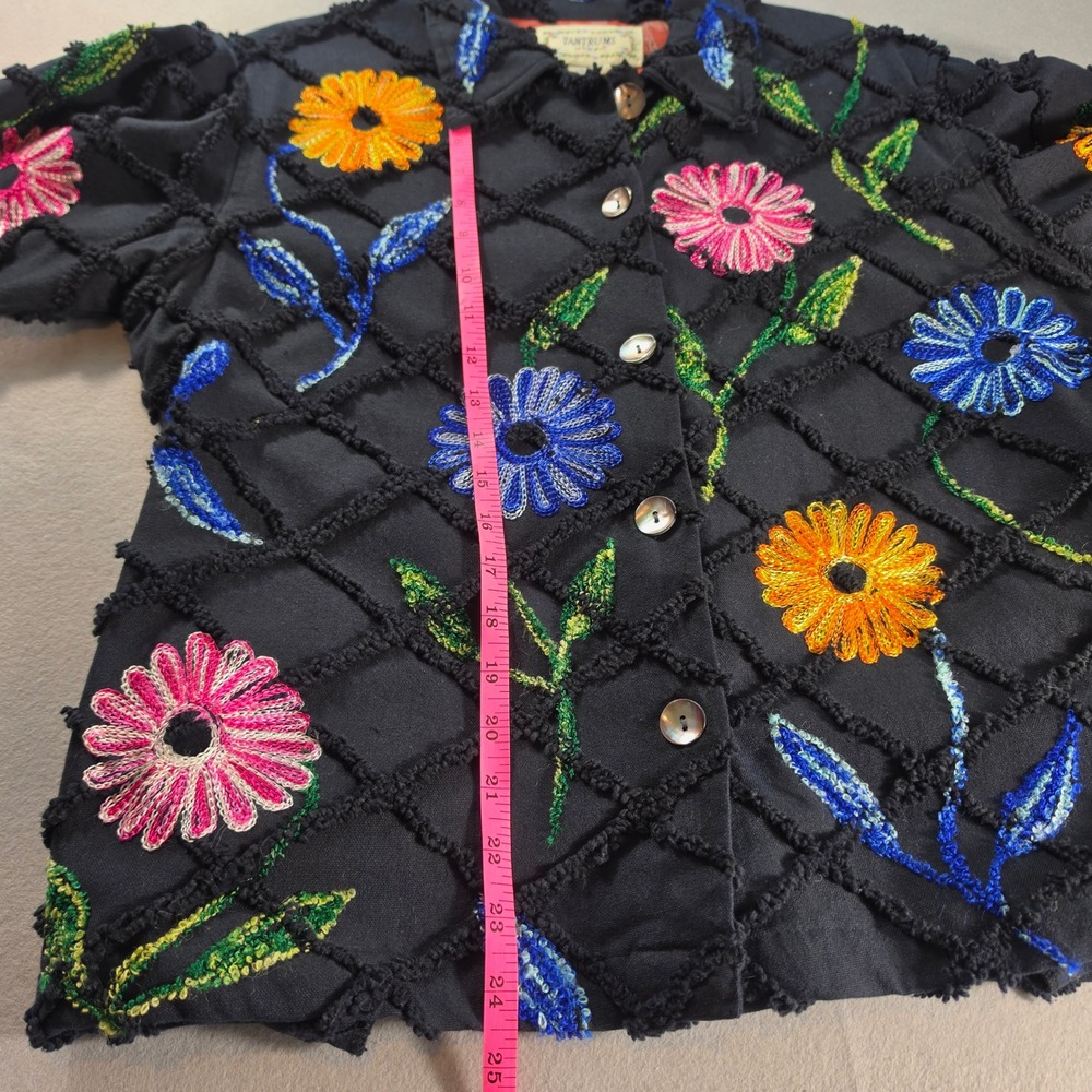 Tantrums Black Floral Embroidered Cotton Lattice Jacket M Boho Whimsigoth Vtg - Picture 13 of 13